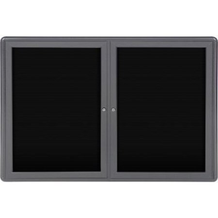 GHENT Ghent Ovation Letter Board - Indoor - 2 Door - Black w/Gray Frame - 47"W x 34"H OVG2-BBK